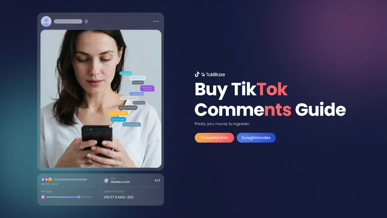 Editorial image for Buy TikTok Comments Guide with a creator, smartphone and supporting topic graphics