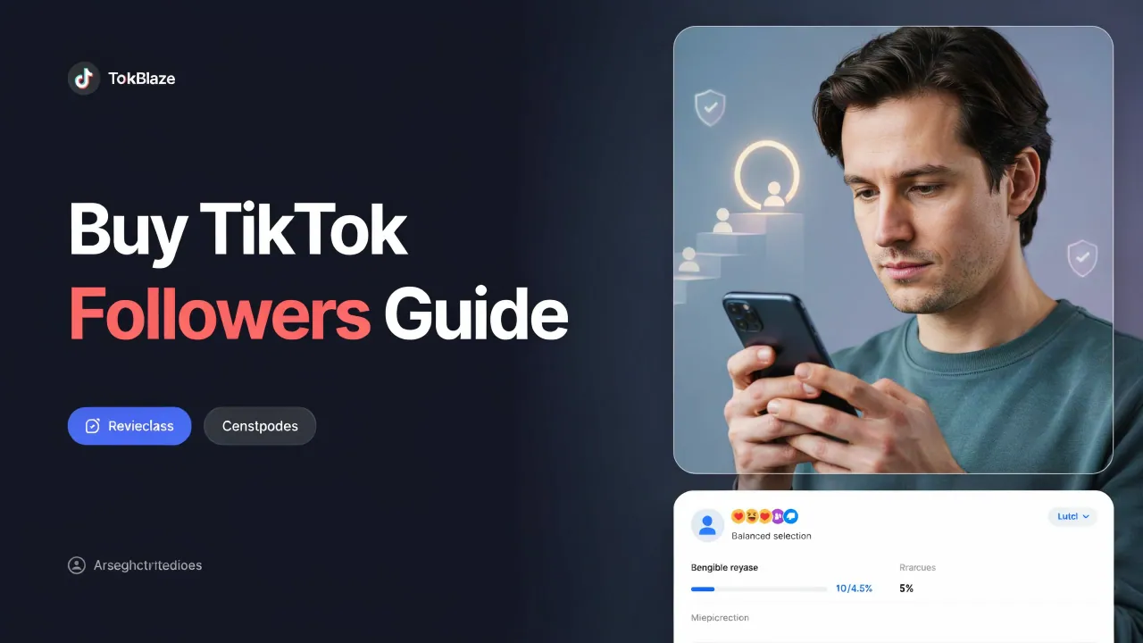 Editorial image for Buy TikTok Followers Guide with a creator, smartphone and supporting topic graphics