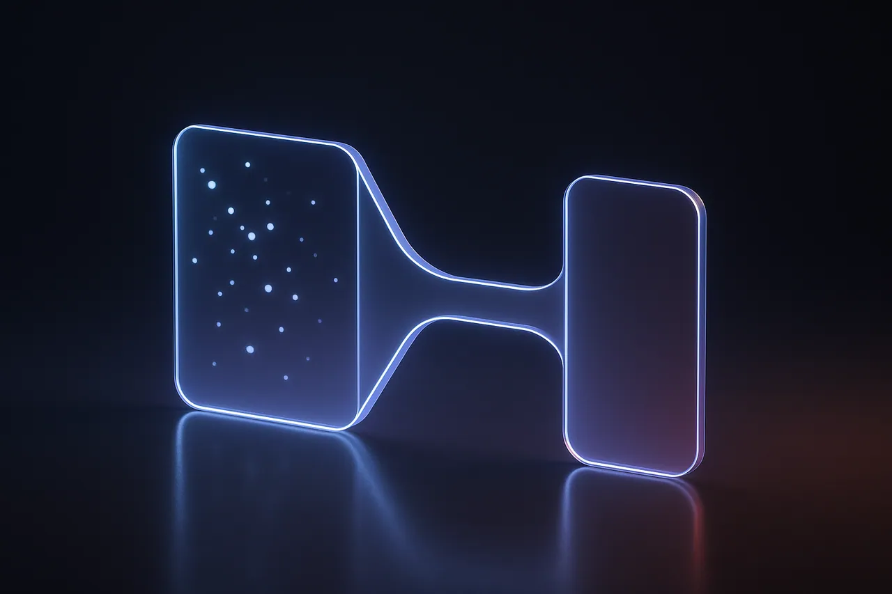 Illustration of two glowing chambers joined by a narrow constricted channel