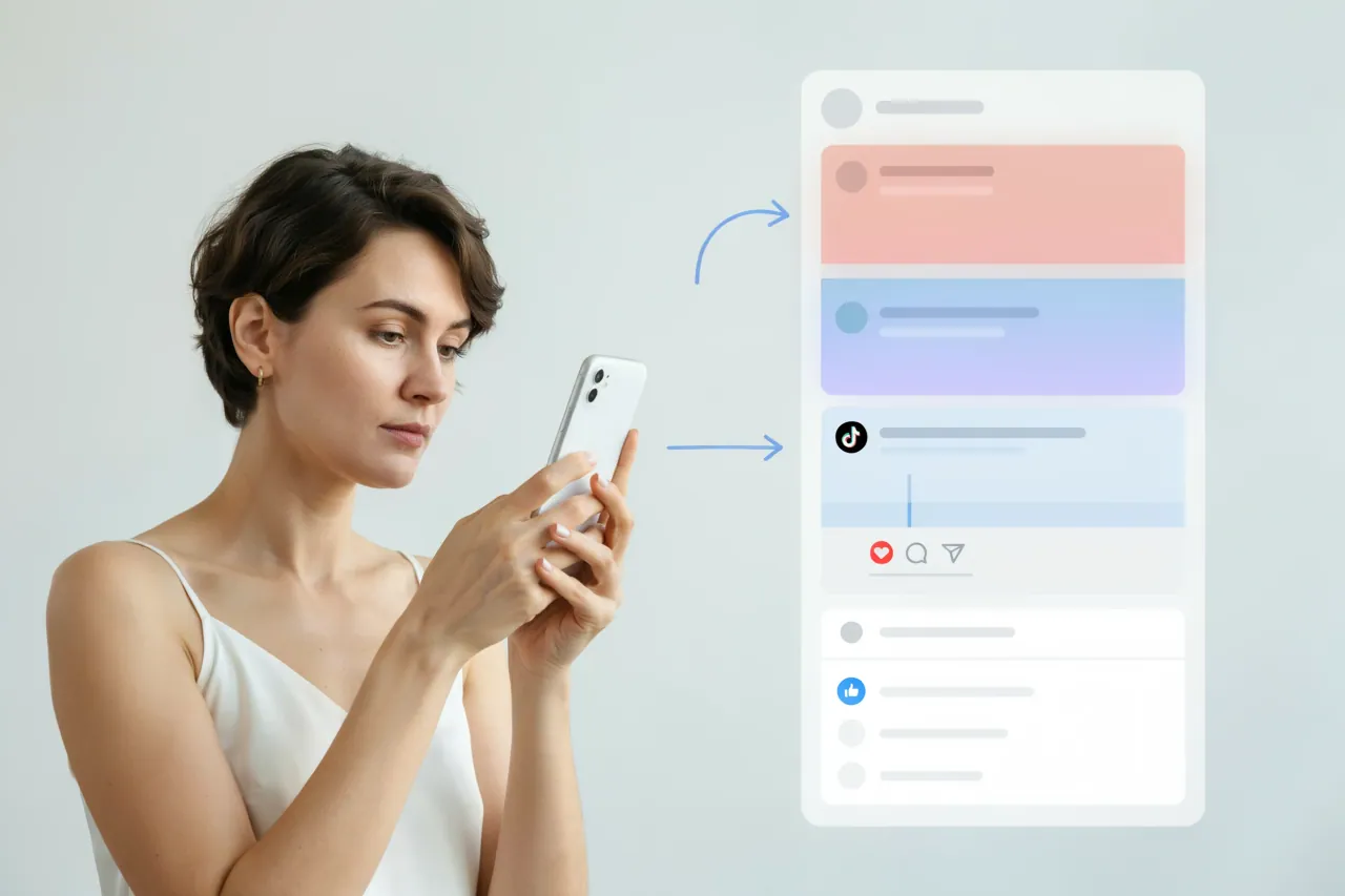Creator reviewing feed attention split between two sources