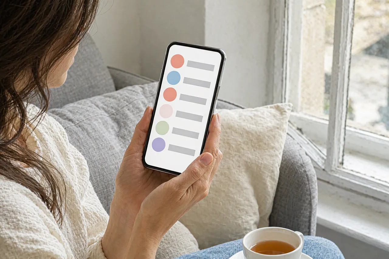 Creator looks thoughtfully at a phone showing a list of plain profile circles