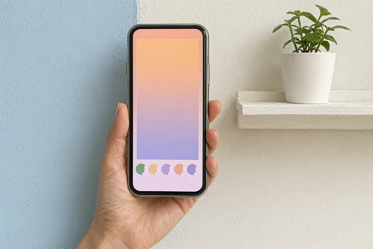 Creator holds a phone showing a vertical story frame with a row of profile circles