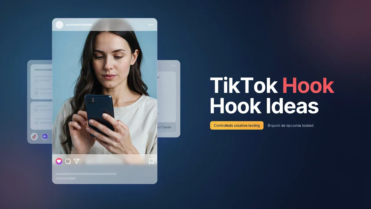 Editorial image for TikTok Hook Ideas with a creator, smartphone and supporting topic graphics