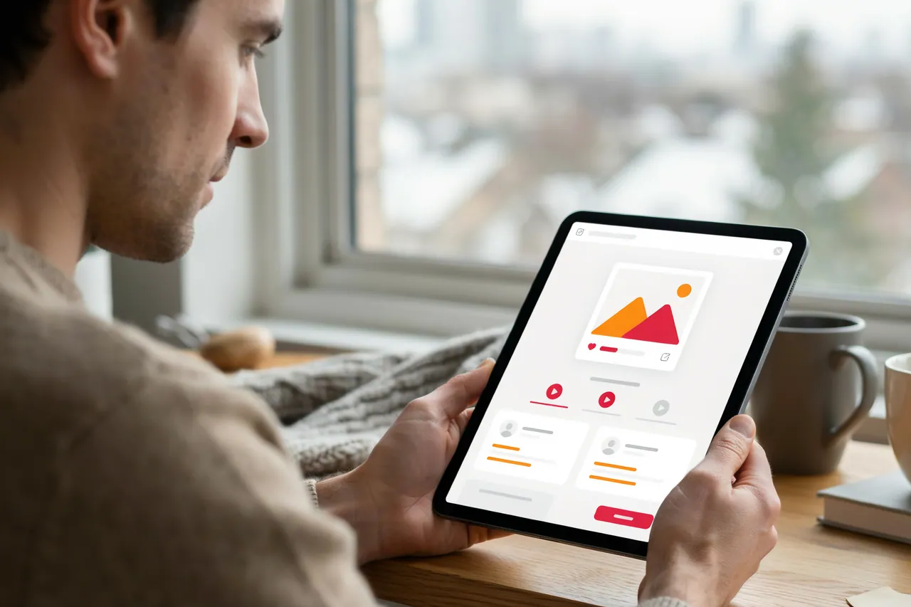 Creator in Canada reviewing a portfolio post before ordering likes