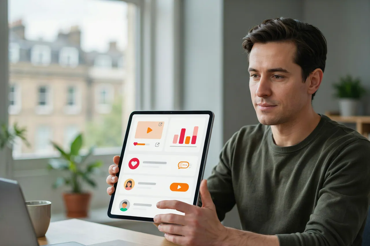 Creator in United Kingdom reviewing a portfolio post before ordering likes
