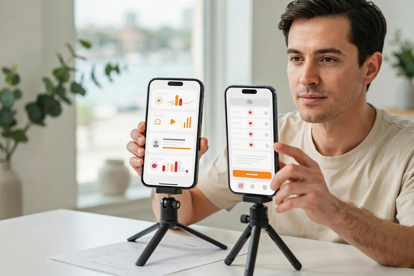 Creator in Australia preparing a public TikTok LIVE broadcast with a run sheet beside the tripod