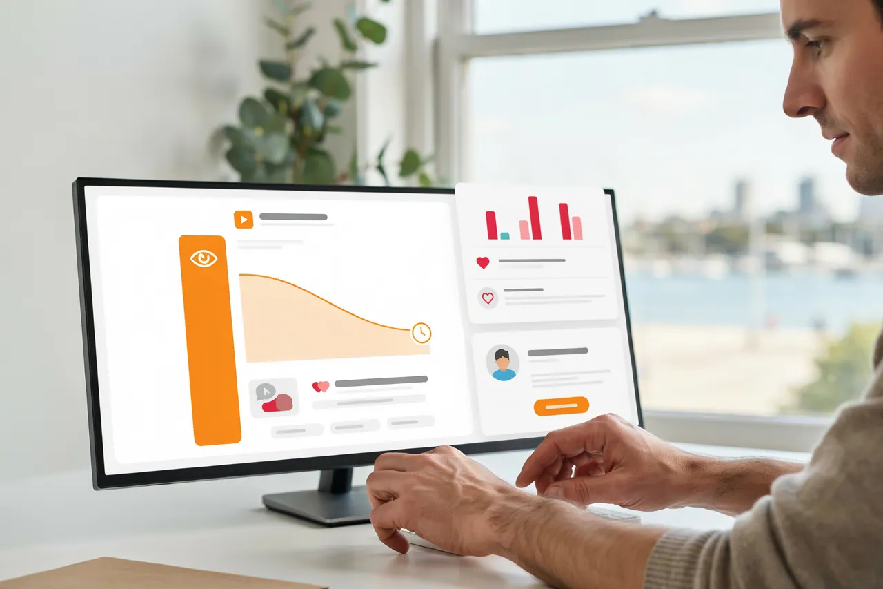 Marketer in Australia comparing a video's view count with its watch-time retention curve