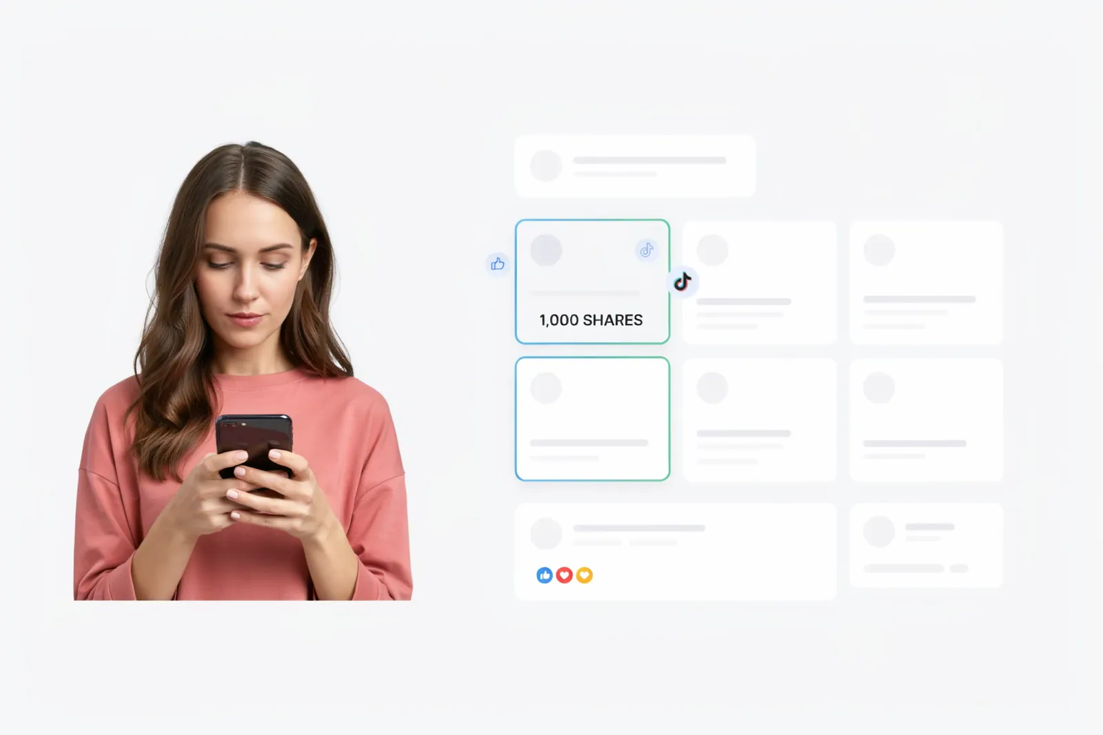 Creator comparing a 1,000 TikTok shares package for one public target