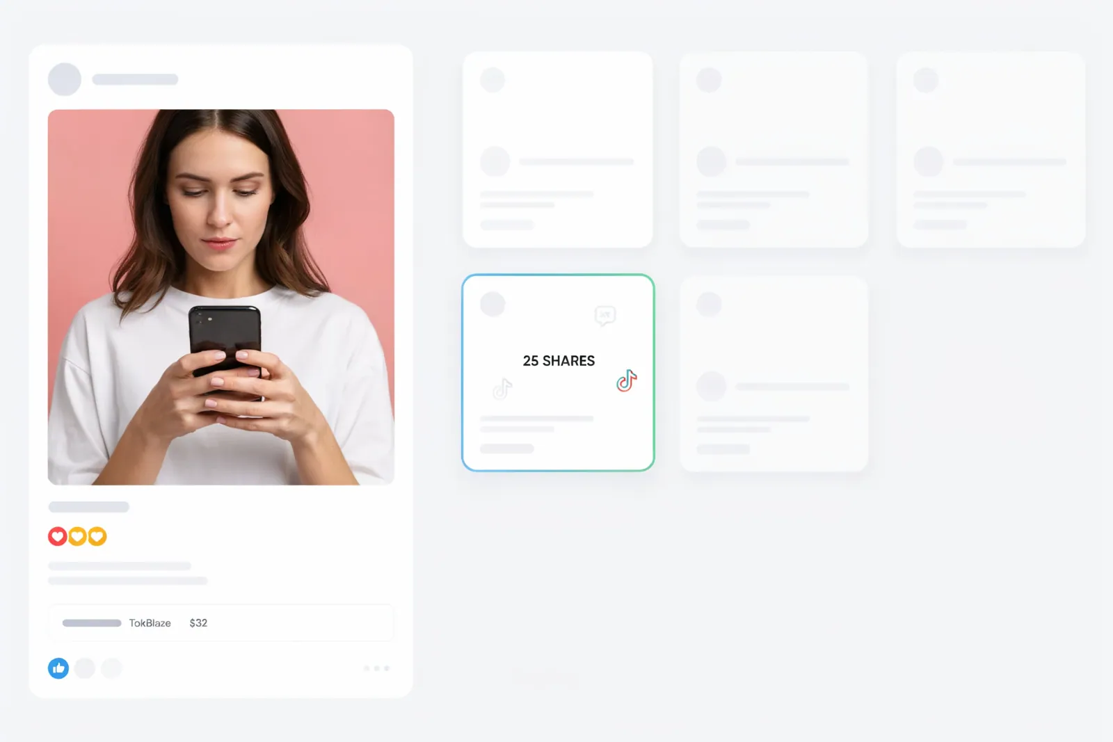 Creator comparing a 25 TikTok shares package for one public target