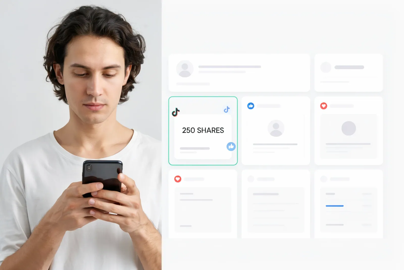 Creator comparing a 250 TikTok shares package for one public target