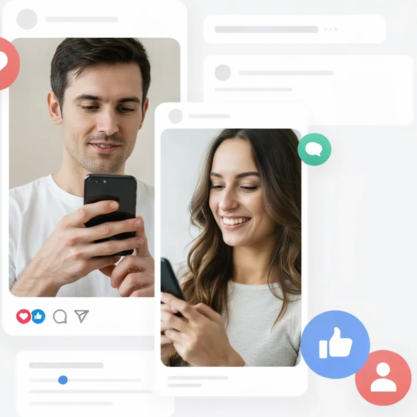 Creator using a smartphone beside an unbranded Instagram comments growth visual