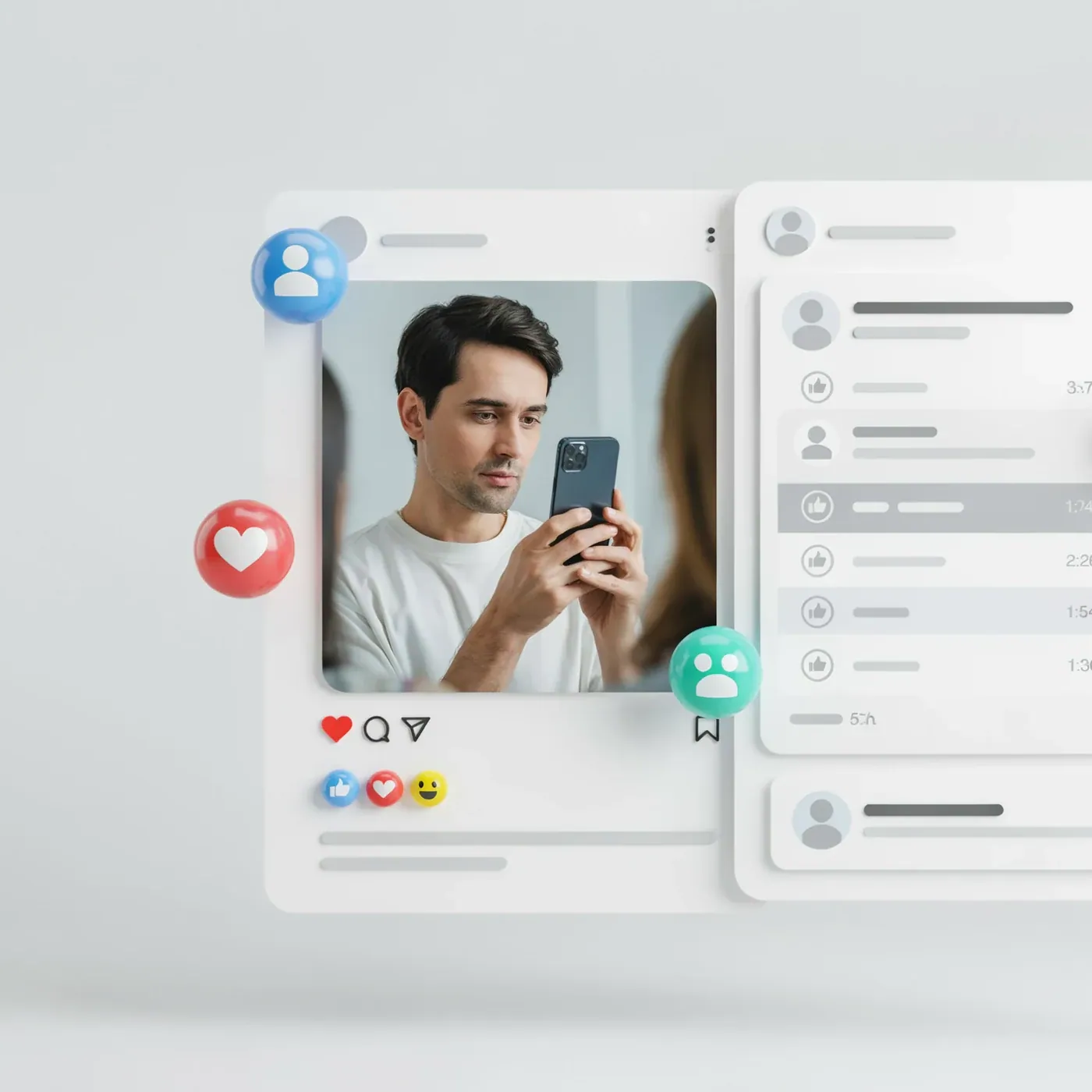 Creator using a smartphone beside an unbranded Instagram LIVE views growth visual