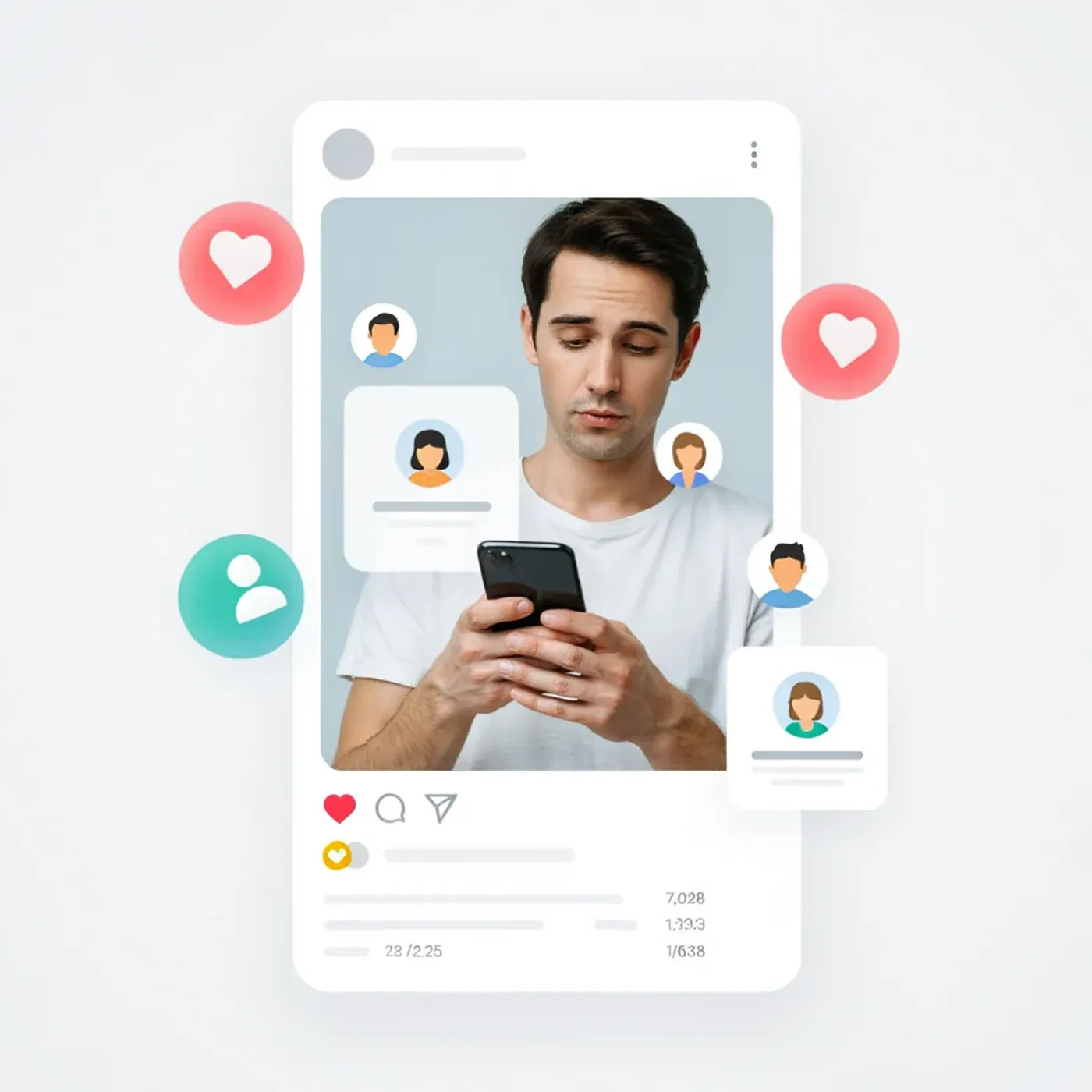 Creator using a smartphone beside an unbranded TikTok followers growth visual