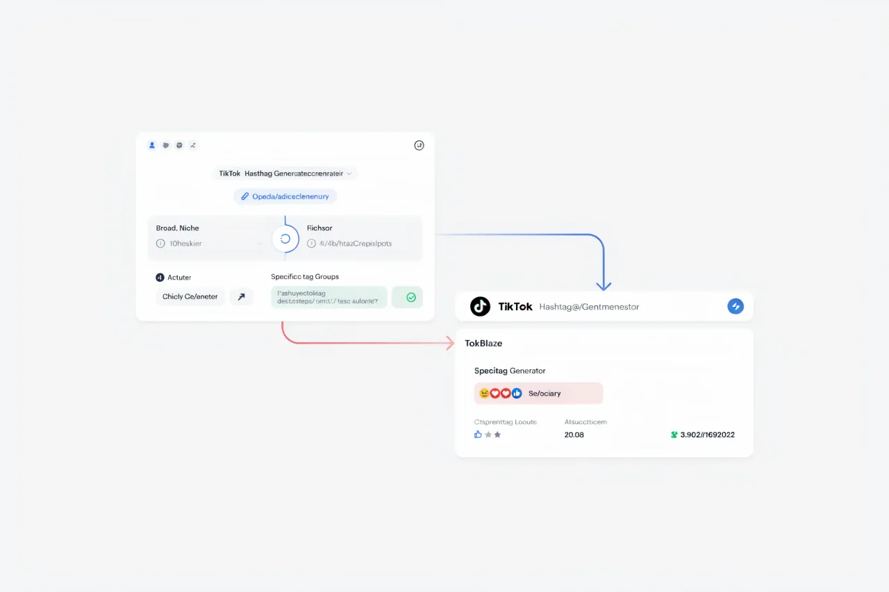 Clean interface visual showing how the TikTok Hashtag Generator organises its result